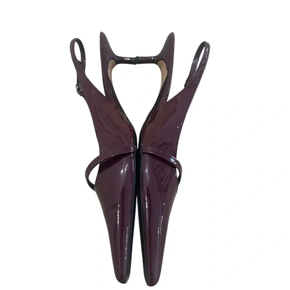 Zara burgundy patent faux leather Pointed Slingback kitten Heels size EU38 - Picture 3 of 8